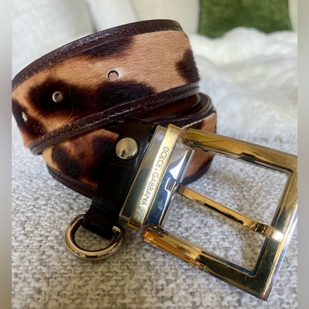Y2K Dolce & Gabbana Leopard printed pony hair belt- 34”